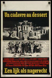 1k107 MURDER BY DEATH Belgian '76 great Charles Addams art of cast by dead body & spooky house!