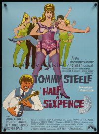 1k389 HALF A SIXPENCE Danish '68 art of wacky Tommy Steele & sexy dancers, from H.G. Wells novel!