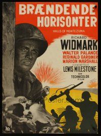 1k390 HALLS OF MONTEZUMA Danish '51 Richard Widmark, art of WWII Marines charging into battle!