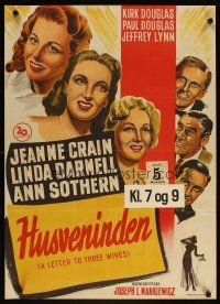 1k409 LETTER TO THREE WIVES Danish '50 Jeanne Crain, Linda Darnell, Ann Sothern, young Kirk Douglas!