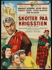 1k459 TROUBLE IN THE GLEN Danish '55 art of Orson Welles & Margaret Lockwood in Scotland!