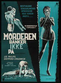 1k466 VIOLENT MIDNIGHT Danish '63 Seemann art of barely clothed woman in peril!