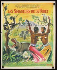 1k255 MASTERS OF THE CONGO JUNGLE French 15x21 '60 Grinsson art with topless natives & wildlife!
