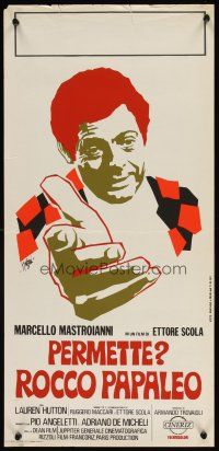 1k148 PERMETTE? ROCCO PAPALEO Italian locandina '71 cool Symeoni art of Marcello Mastroianni!