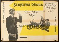 1k524 HAPPY ROAD Polish 23x33 '59 Gene Kelly & Barbara Laage w/motorcycle, Stachurski art!