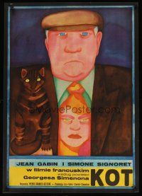 1k538 LE CHAT Polish 23x33 '73 Simone Signoret, Mucha Ihnatowicz art of Jean Gabin & cat!