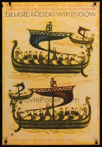 1k543 LONG SHIPS Polish 23x33 '64 Richard Widmark, Poitier, Baczewska art of Viking ships!