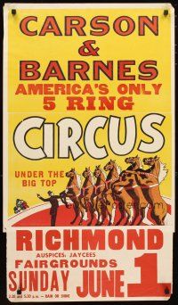 1m236 CARSON & BARNES AMERICA'S ONLY 5 RING CIRCUS circus poster '50s art of dancing horses!