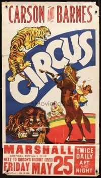 1m239 CARSON & BARNES CIRCUS vertical style circus poster '40s art of big cats & girl on horseback