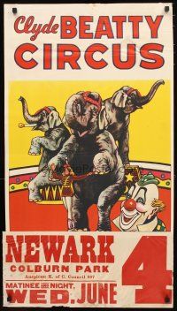 1m244 CLYDE BEATTY CIRCUS circus poster '50s art of clown & elephant act!