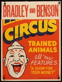 1m249 LEWIS BROS. CIRCUS circus poster '30s art of laughing clown, a show for your money!