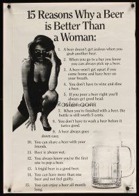 1m797 15 REASONS WHY A BEER IS BETTER THAN A WOMAN REPRO commercial poster '70s humorous list!