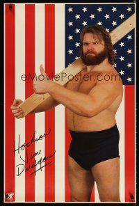 1m665 HACKSAW JIM DUGGAN commercial poster '88 patriotic image of wrestler carrying board!