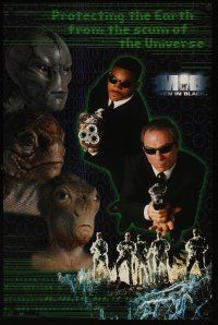 1m687 MEN IN BLACK commercial poster '97 Will Smith & Tommy Lee Jones with aliens & huge guns!