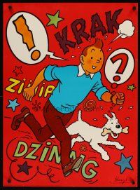 1m722 TINTIN Danish commercial poster '70 Herge's classic character running w/dog!