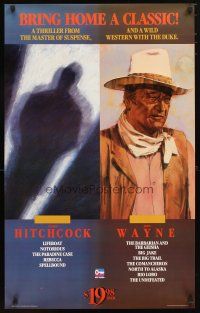 1m729 ALFRED HITCHCOCK/JOHN WAYNE video poster '87 silhouette of director & art of The Duke!