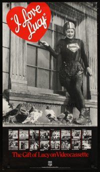 1m748 I LOVE LUCY video poster R89 wacky image of Lucille Ball in peril wearing Superman shirt!
