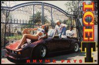 1m502 ICE-T 23x35 music poster '87 Rhyme Pays, image of rapper w/sexy girl on Porche hood!