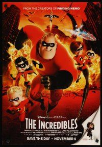1m398 INCREDIBLES 2-sided special 19x27 '04 Disney/Pixar animated sci-fi superhero family!
