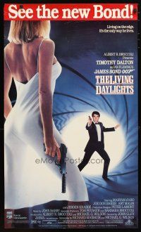 1m754 LIVING DAYLIGHTS video poster '87 Timothy Dalton as James Bond & sexy Maryam d'Abo with gun!