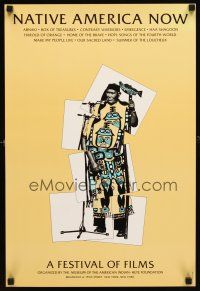 1m492 NATIVE AMERICA NOW film festival poster '86 cool artwork of native & totem by Diane Ghisone!