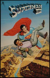 1m376 SUPERMAN III 2-sided special 25x39 '83 art of Christopher Reeve flying w/Pryor by Salk!