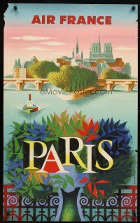 1m167 AIR FRANCE PARIS French travel poster '57 Nathan-Garamond art of river & city!