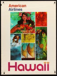 1m134 AMERICAN AIRLINES HAWAII travel poster '80s colorful art of local attractions!