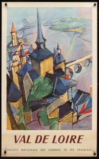1m151 FRENCH NATIONAL RAILROADS French travel poster '57 cool art of Val De Loire by Despierre!