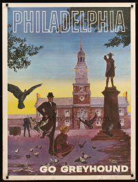 1m148 GREYHOUND PHILADELPHIA travel poster '60s Roth artwork of couple & Independence Hall!