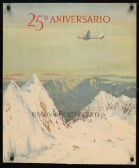 1m190 LINEA AREA NACIONAL CHILE Chilean travel poster '50s cool art of aircraft over Chilean Andes