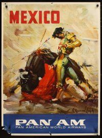 1m118 PAN AMERICAN WORLD AIRWAYS MEXICO travel poster '60s art of matador & bull!