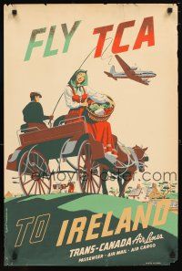 1m192 TCA IRELAND Canadian travel poster '50s cool Timmerman art of couple on wagon!