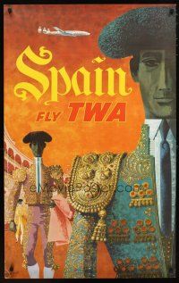1m112 TWA SPAIN travel poster '50s David Klein art of matadors in ring!
