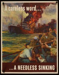 1m078 CARELESS WORD A NEEDLESS SINKING 22x28 WWII war poster '42 WWII. art by Anton Otto Fischer!