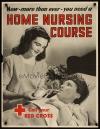 1m084 HOME NURSING COURSE 22x28 WWII war poster '40s art of future nurse caring for mom!