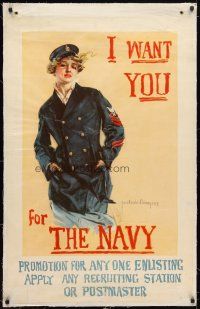1m046 I WANT YOU FOR THE NAVY 27x42 WWI war poster '17 art by Howard Chandler Christy!