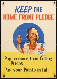 1m085 KEEP THE HOME FRONT PLEDGE 20x28 WWII war poster '44 artwork of woman taking the pledge!
