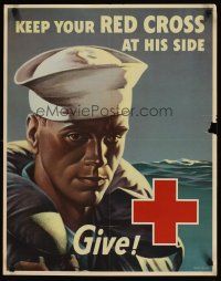 1m086 KEEP YOUR RED CROSS AT HIS SIDE 22x28 WWII war poster '40s Whitman art of sailor at sea!