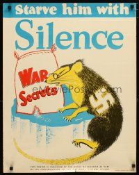 1m093 STARVE HIM WITH SILENCE 22x28 WWII war poster '40s Seagram's, art of Nazi rat!