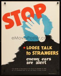 1m094 STOP LOOSE TALK TO STRANGERS ENEMY EARS ARE ALERT 22x28 WWII war poster '40s Goff art!