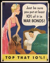 1m095 TOP THAT 10% 22x28 WWII war poster '42 art of pretty lady 'borrowing' from man's pockets!