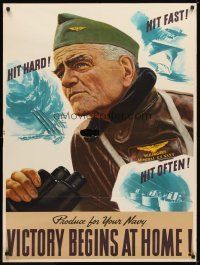 1m065 PRODUCE FOR YOUR NAVY VICTORY BEGINS AT HOME 30x40 WWII war poster '40s art of Bull Halsey!
