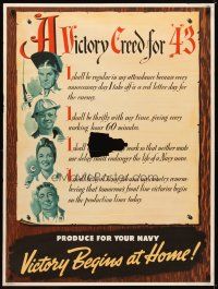 1m071 VICTORY CREED FOR '43 30x40 WWII war poster '43 victory begins at home!