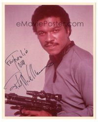 1r0841 BILLY DEE WILLIAMS signed color 8x10 REPRO still '80s w/ blaster from The Empire Strikes Back