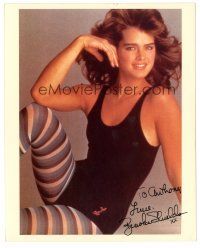 1r0857 BROOKE SHIELDS signed color 8x10 REPRO still '80s c/u of the sexy star in tank top & leotard!