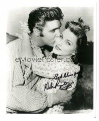 1r0908 DEBRA PAGET signed 8x10 REPRO still '80s close up portrait getting kissed by Elvis Presley!