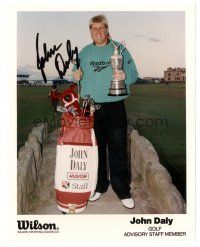 1r0755 JOHN DALY signed color 8x10 publicity still '90s the PGA Champion golfer holding his trophy!