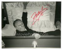 1r0603 JOHN ZACHERLE signed 8x10 still '90s c/u of the famous host in monster makeup in coffin!