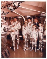 1r1047 JUNE LOCKHART signed color 8x10 REPRO still '80s cast portrait with robot from Lost in Space!